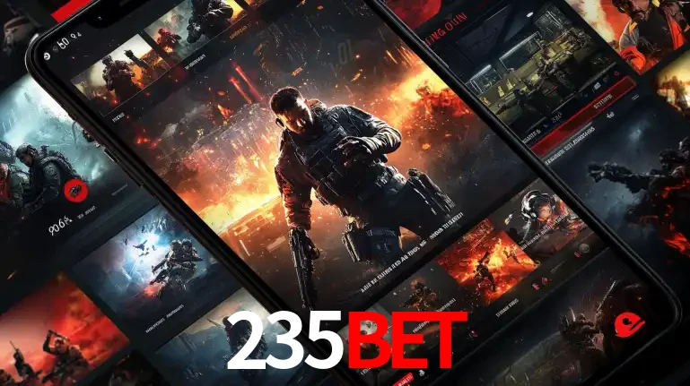 Tela de um celular exibindo uma galeria de jogos de tiro com temática militar, mostrando a variedade de e-sports disponíveis para apostas na plataforma de entretenimento 235bet.